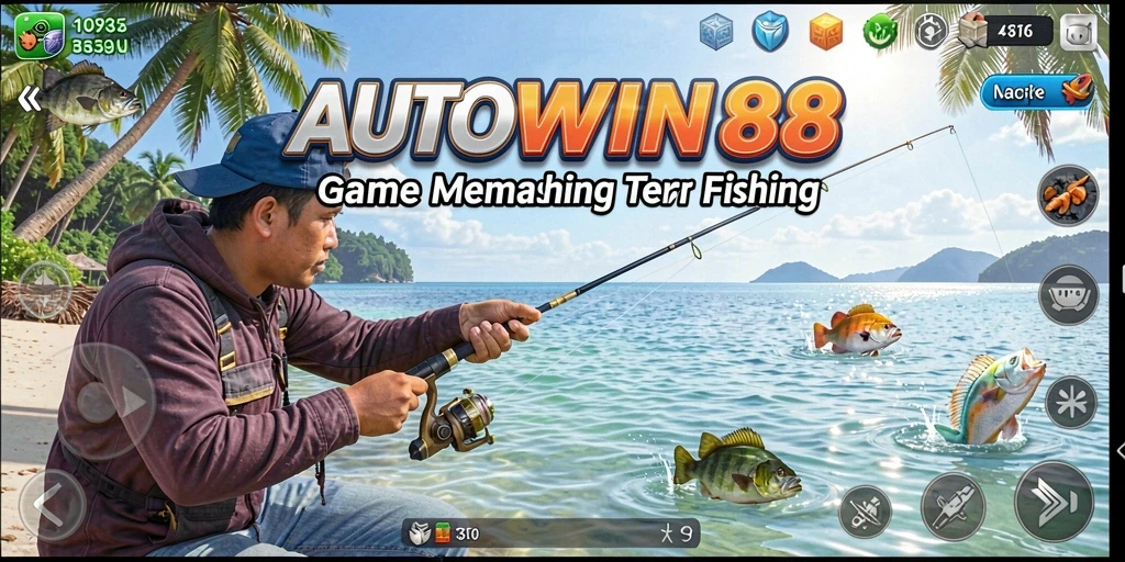 Tampilan gameplay AUTOWIN88 dengan pemandangan memancing yang memukau.
