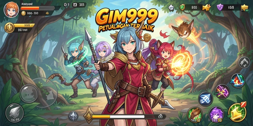 Screenshot gameplay GIM999 yang menunjukkan pertarungan seru antara karakter Anime.