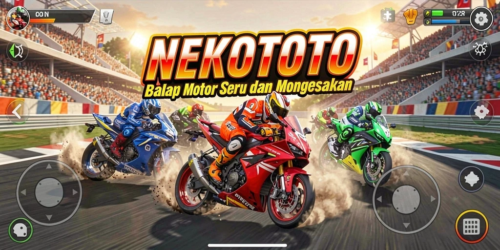 Gameplay seru NEKOTOTO dengan balapan motor yang mendebarkan.
