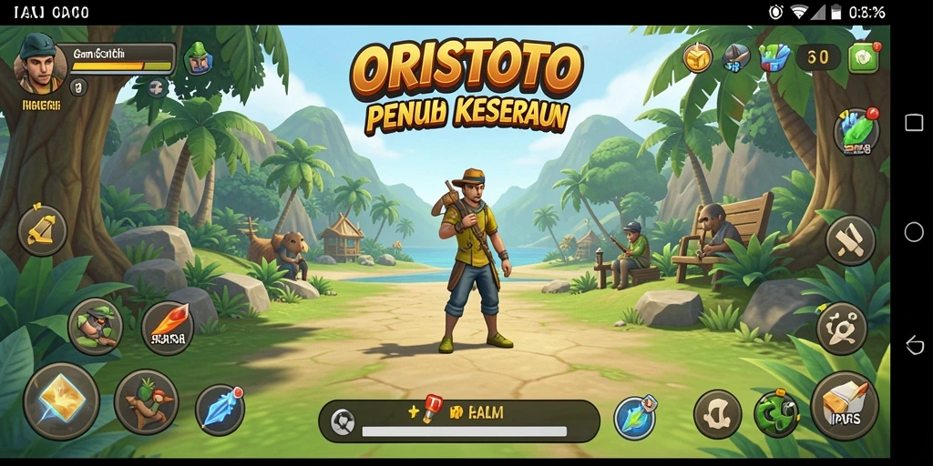 Tampilan utama gameplay ORISTOTO dengan aksi seru dan karakter lucu.