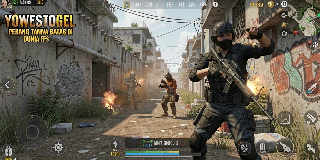 Tangkapan layar YOWESTOGEL menampilkan aksi intens dalam pertempuran FPS.