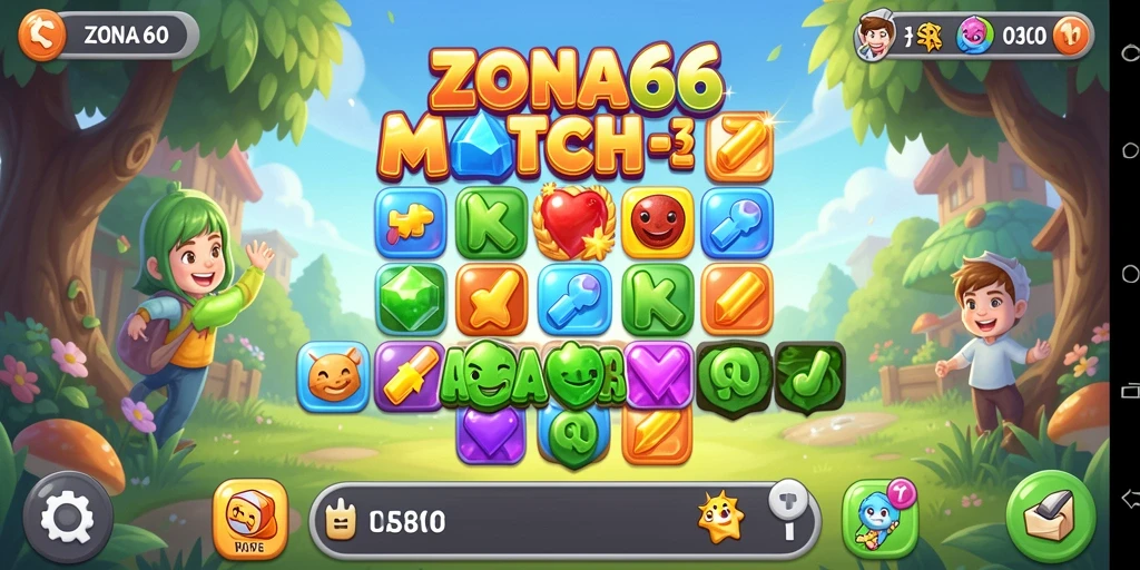 Screenshot gameplay ZONA66 dengan elemen Match-3 yang menarik.